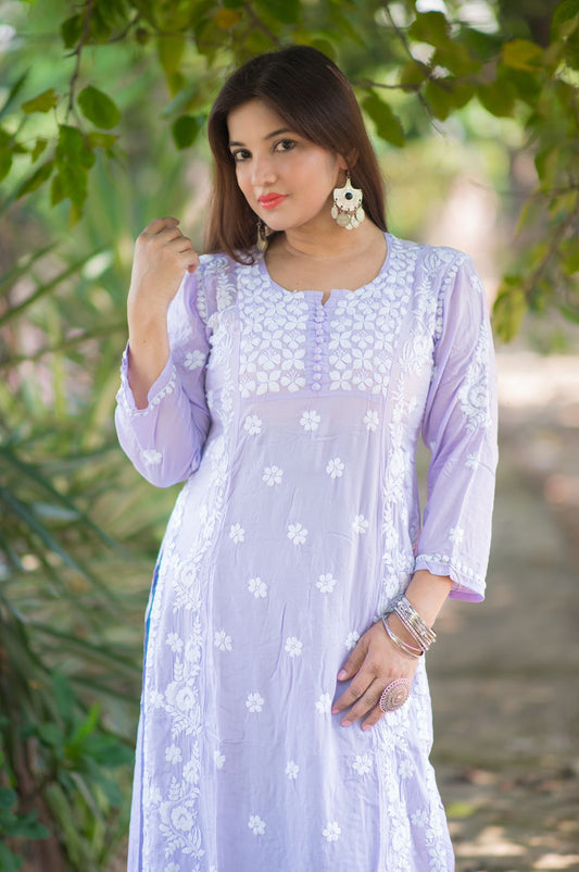 Lavender Modal Yog Chikankari Kurti | Soft & Elegant Daily Wear | Ayeshkari