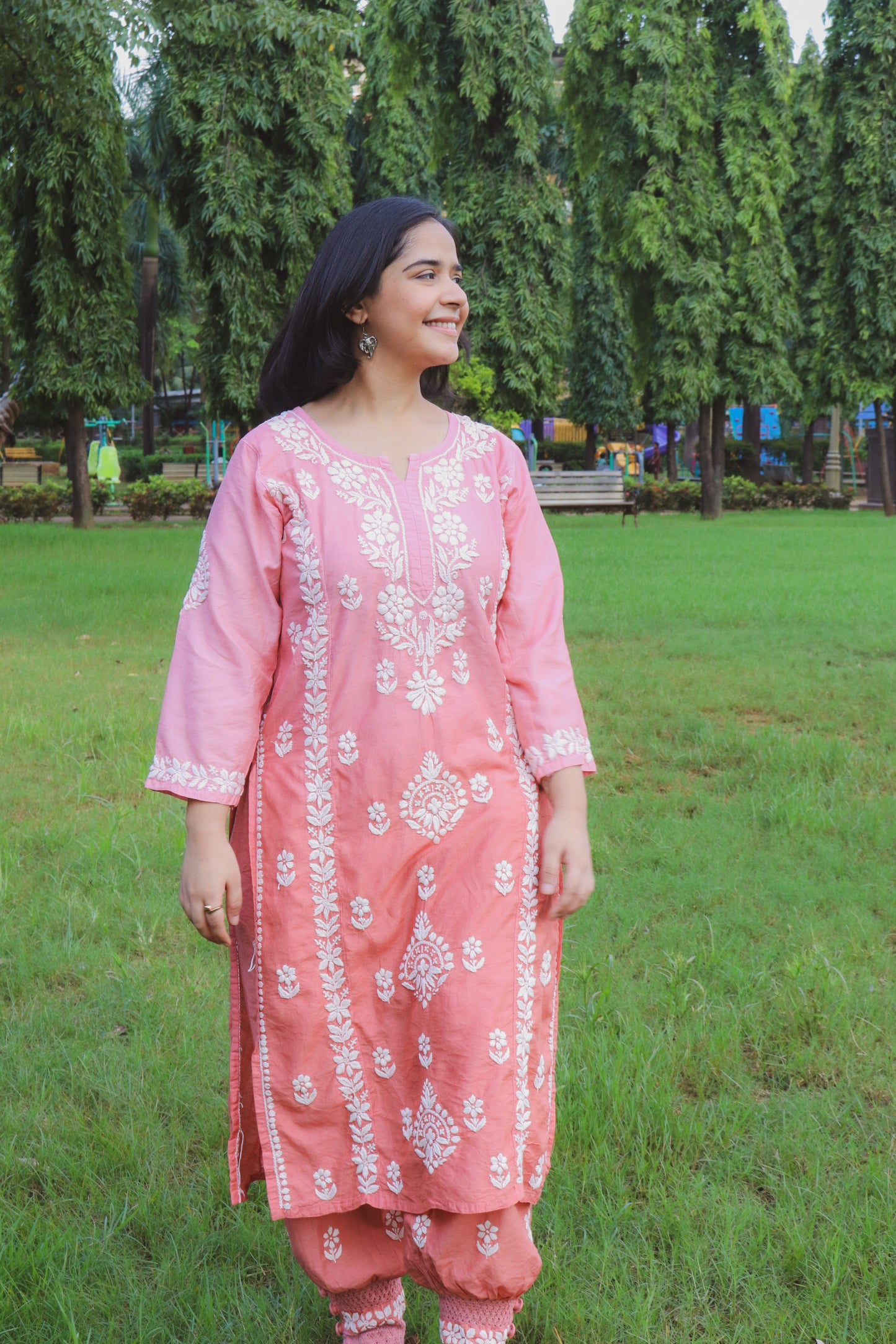 Soft Chanderi Afghani Set – ombré brown Handcrafted Chikankari