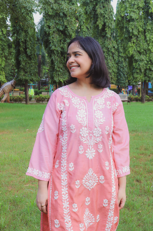 Soft Chanderi Afghani Set – ombré brown Handcrafted Chikankari