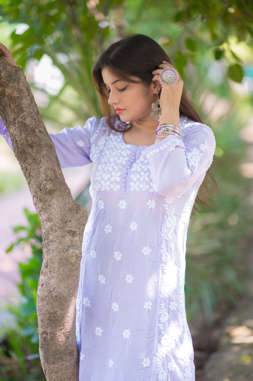 Lavender Modal Yog Chikankari Kurti | Soft & Elegant Daily Wear | Ayeshkari