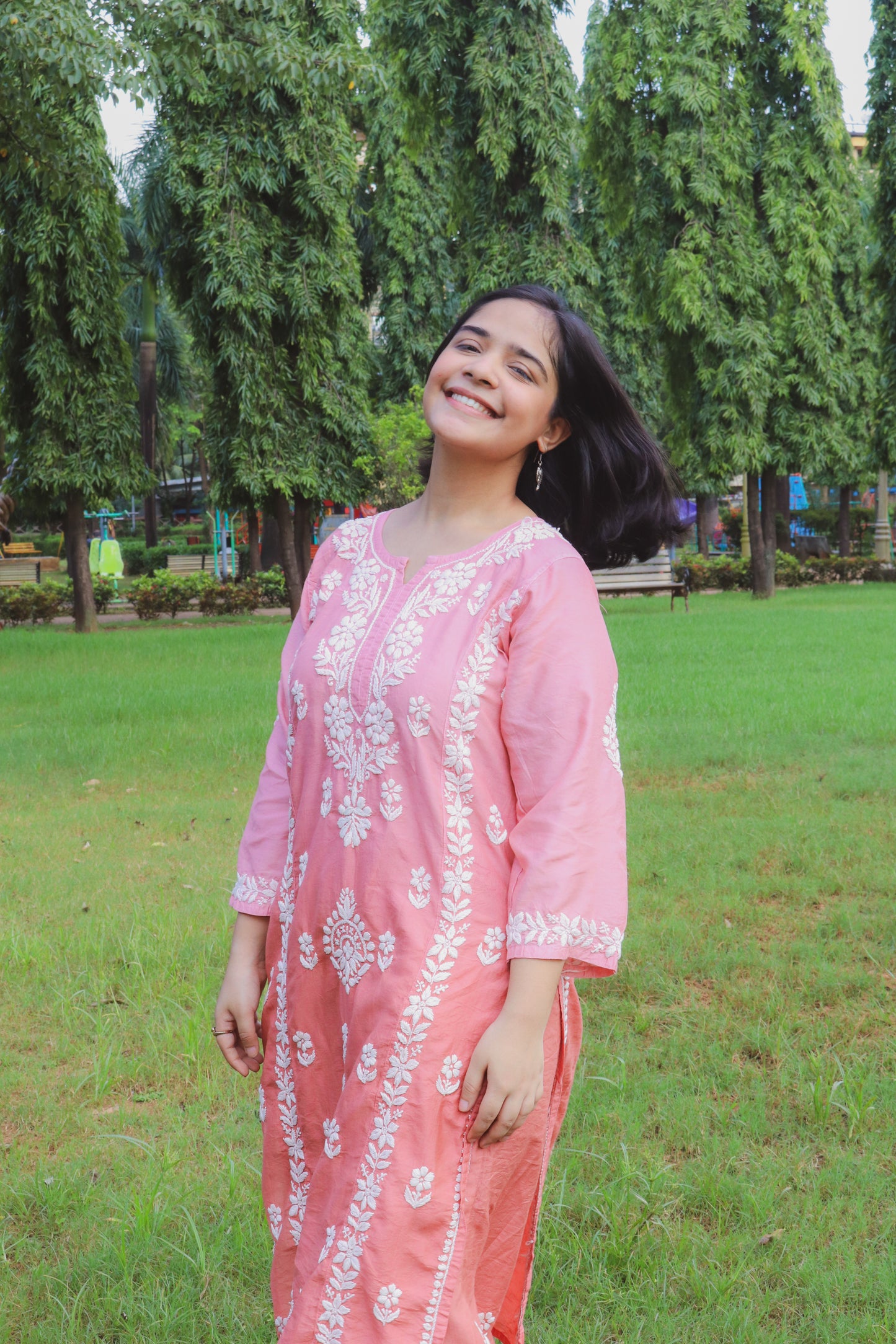 Soft Chanderi Afghani Set – ombré brown Handcrafted Chikankari