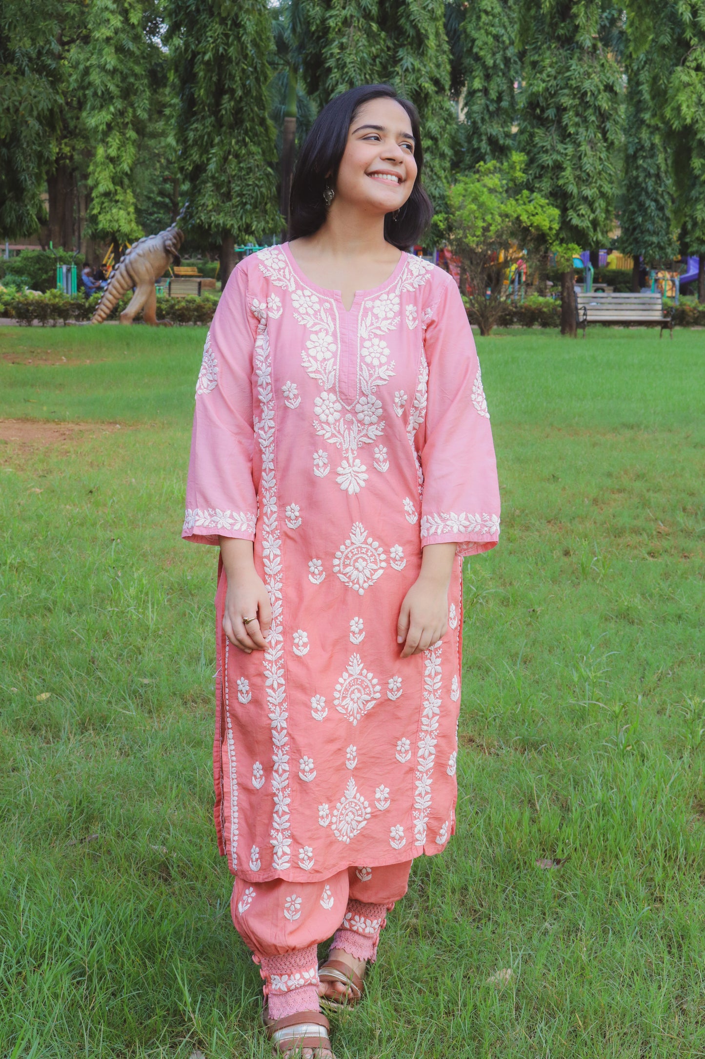 Soft Chanderi Afghani Set – ombré brown Handcrafted Chikankari