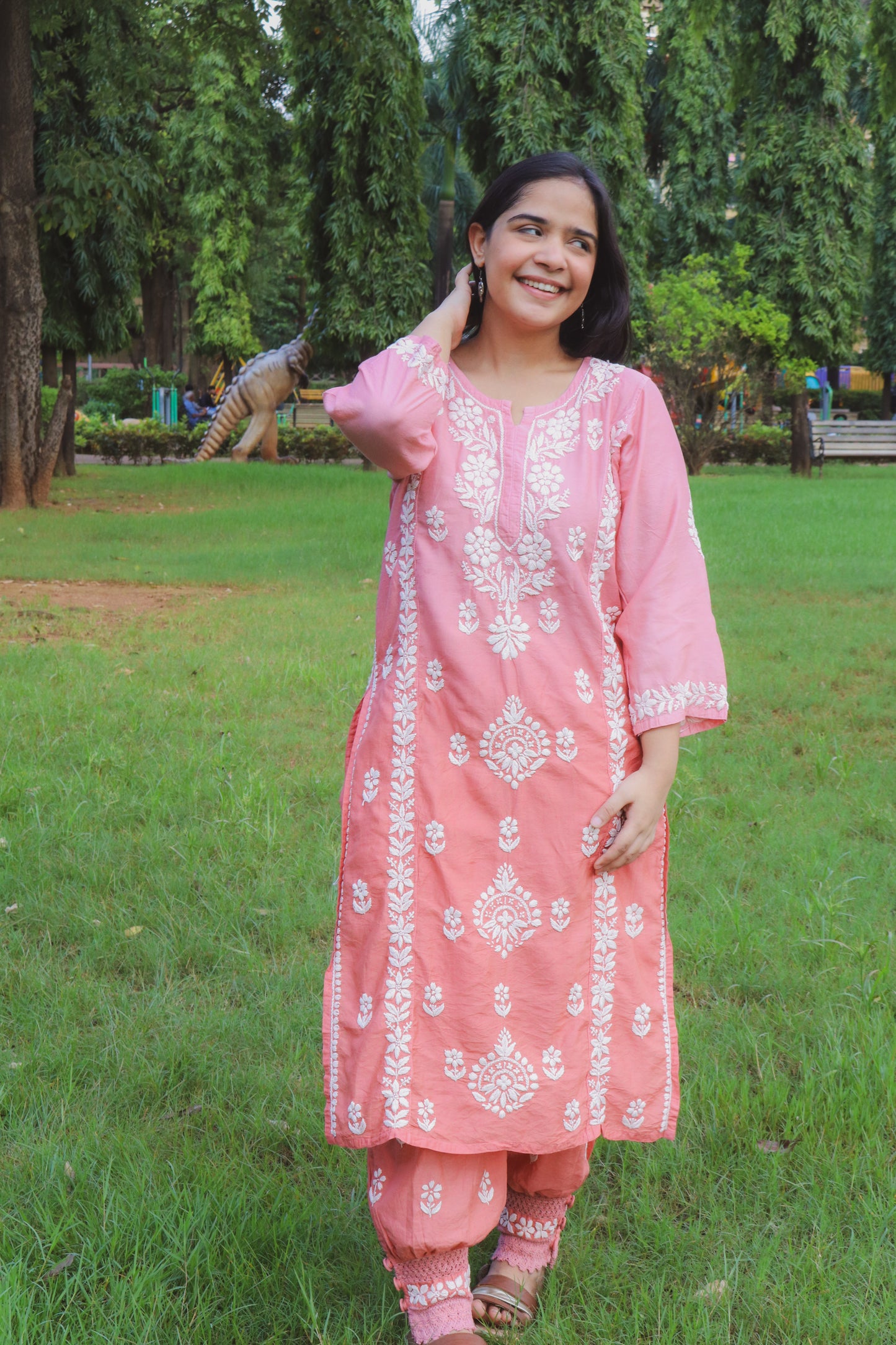 Soft Chanderi Afghani Set – ombré brown Handcrafted Chikankari