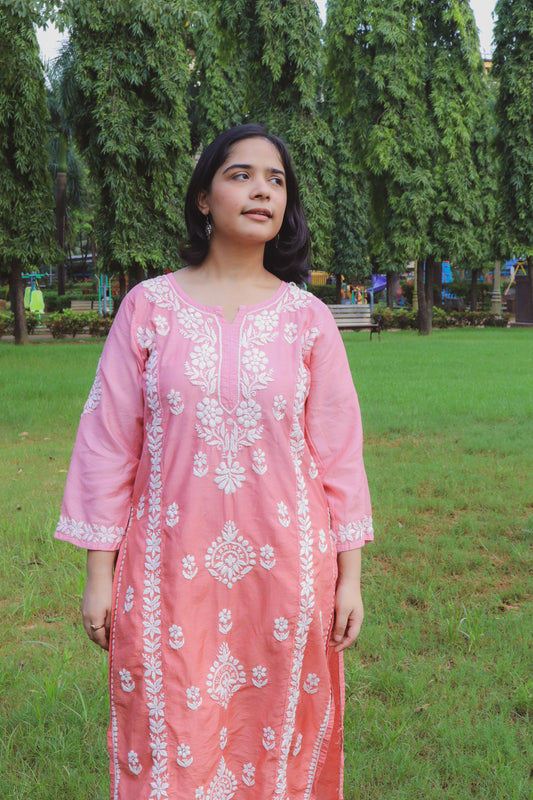 Soft Chanderi Afghani Set – ombré brown Handcrafted Chikankari